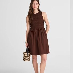 NWT Madewell The Melody Smocked Mini Dress Roasted Chicory Brown Small
